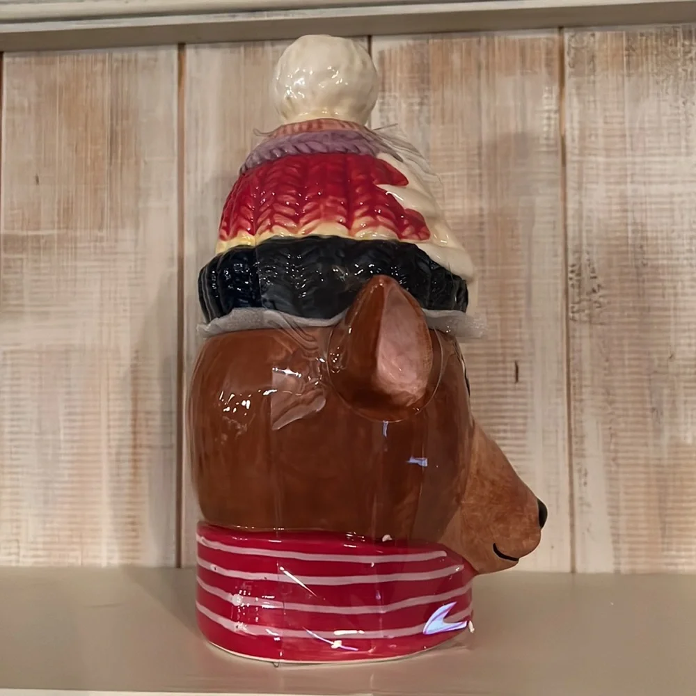 NWT blue sky, handcrafted, reindeer mug. It‎ has the lid on it,